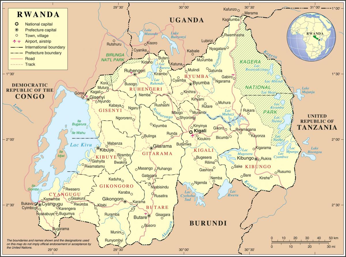 mappa di carta amministrativa del Ruanda