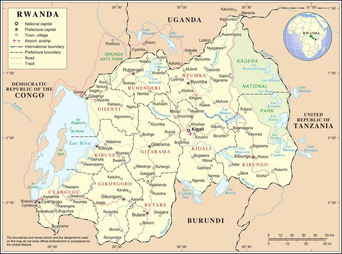 mappa di mappa Ruanda, paesi circostanti