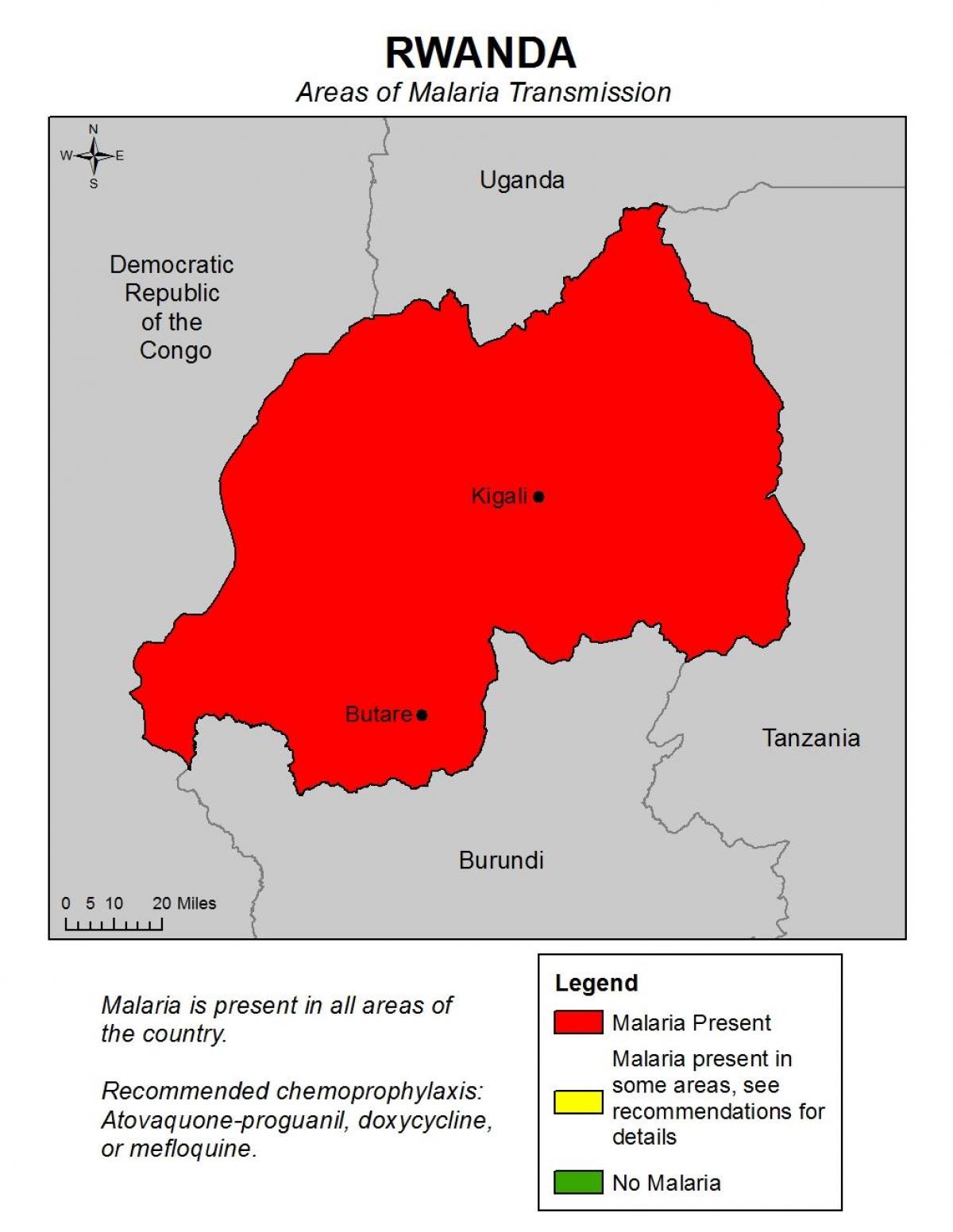mappa del Ruanda malaria
