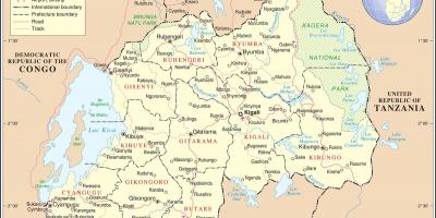 Mappa di mappa Ruanda, paesi circostanti