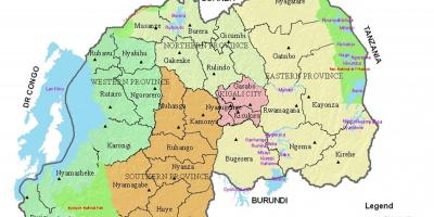 Mappa del Ruanda con i distretti e settori