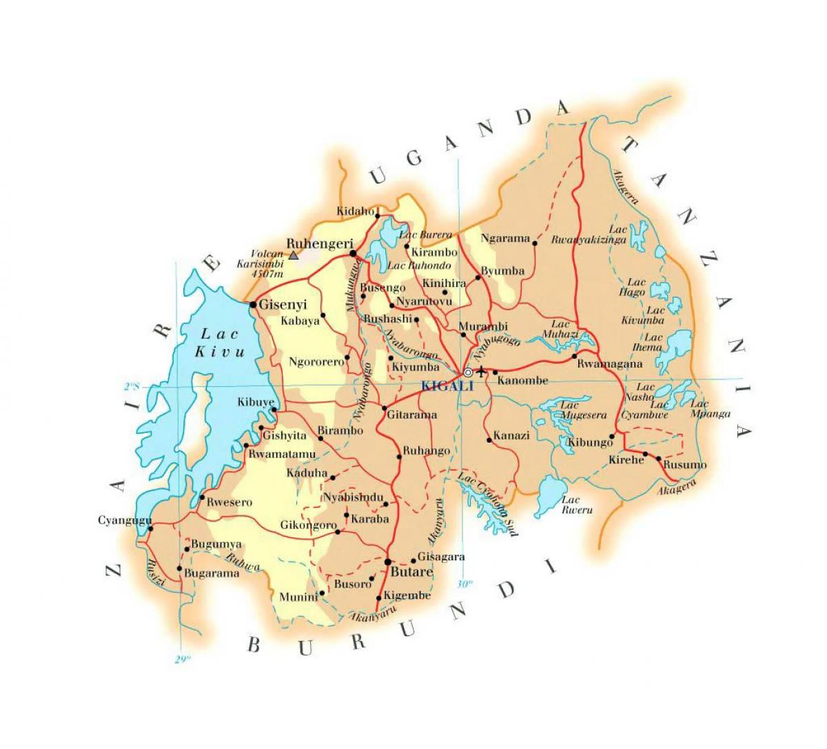 mappa del Ruanda strada